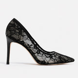 Sandales à Talons Fins en Dentelle Fleur, à bout pointu, talons aiguilles hauts et finition en dentelle florale élégante