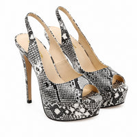 Sandales À Talons Hauts Avec Plateforme Motif Serpent Chic avec imprimé effet serpent, plateforme, bout ouvert, talons aiguilles et style élégant.