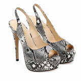 Sandales À Talons Hauts Avec Plateforme Motif Serpent Chic avec imprimé effet serpent, plateforme, bout ouvert, talons aiguilles et style élégant.