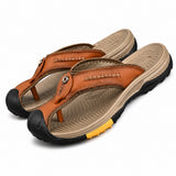 Sandales en Cuir Véritable pour Homme, style tong avec bride entre-doigts, semelle ergonomique antidérapante et design confortable