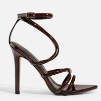 Sandales Élégantes à Talons Hauts en cuir verni, brides fines croisées, lanière à la cheville avec boucle et talons aiguilles