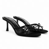 Sandales à Talons Fins avec Nœud et Maille Élégante