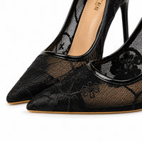Sandales à Talons Fins en Dentelle Fleurie