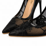 Sandales à Talons Fins en Dentelle Fleurie