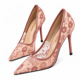 Sandales à Talons Fins en Dentelle Fleurie