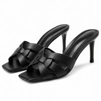 Sandales à Talons Hauts en Cuir avec Lanières Tressées