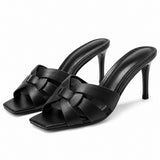 Sandales à Talons Hauts en Cuir avec Lanières Tressées