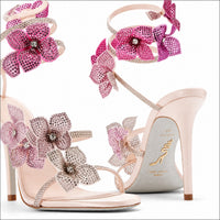 Sandales à Talons avec Sangle Fleur en Cristal