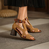 Sandales en Cuir Véritable à Bout Ouvert