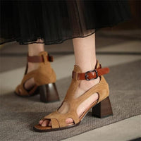 Sandales en Cuir Véritable à Bout Ouvert