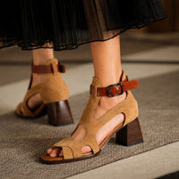 Sandales en Cuir Véritable à Bout Ouvert
