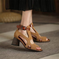 Sandales en Cuir Véritable à Bout Ouvert