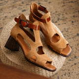 Sandales en Cuir Véritable à Bout Ouvert