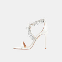 Sandale Femme Mariage avec Talons Hauts Fins et Faux Diamants