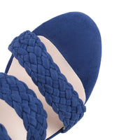 Sandale Bleu Marine à Talon Haut avec Lanières Tressées