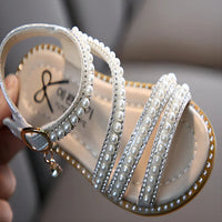 Sandale Fille avec Lanières Blanches et Perles Brillantes