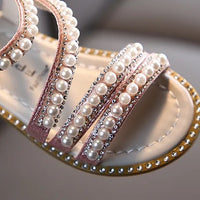 Sandale Fille avec Lanières Roses et Perles Brillantes
